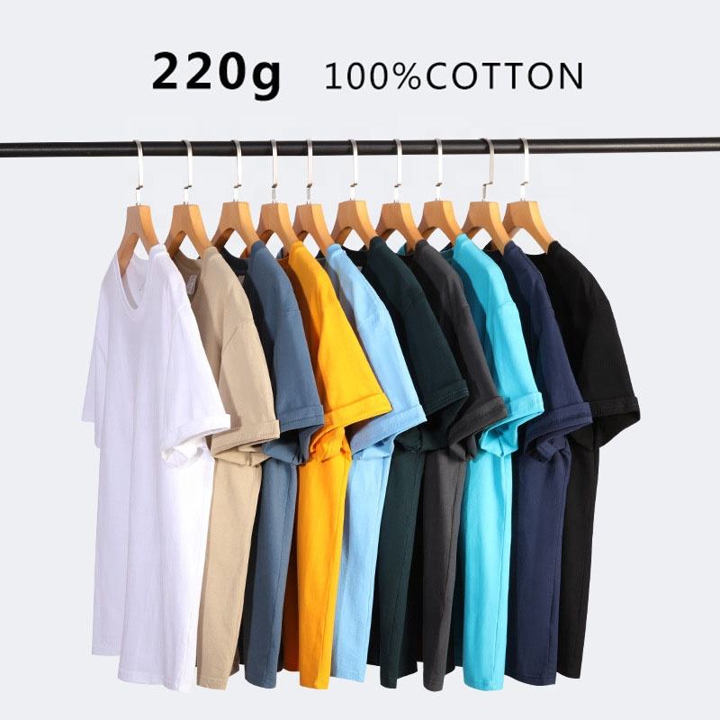 No MOQ High Quality 100% Cotton T Shirt 220gsm for Men Women Plus Size Plain Custom Your Logo Drop Shipping 1pcs Mens Clothing