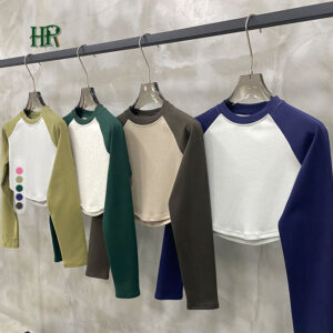 Wholesale Spring New Fashion Sexy Screen Printing Short T-shirts Colorblock Custom Logo Women's Long Sleeve T-shirt - Image 4