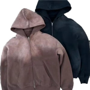 Custom Streetwear Hoodie No String Fleece Blank Zip up Vintage Double Layer Acid Wash Sun Faded Distressed Hoodies for Men - Image 1