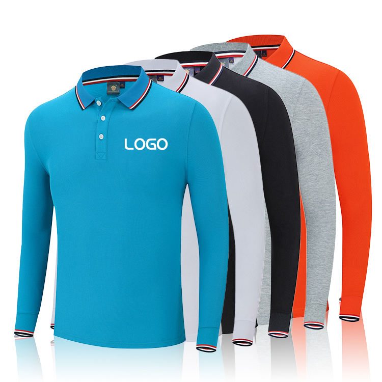 Fashion New Materials Double Pique Cotton Men's Long Sleeve Polo Shirts Golf Collar t Shirts for Men