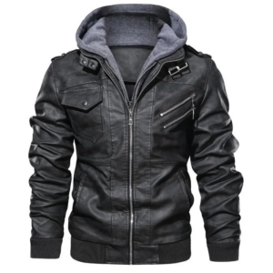 2022 Spring Autumn and Winter New Leather Men's Hooded Leather Young Men's Coat - Image 1