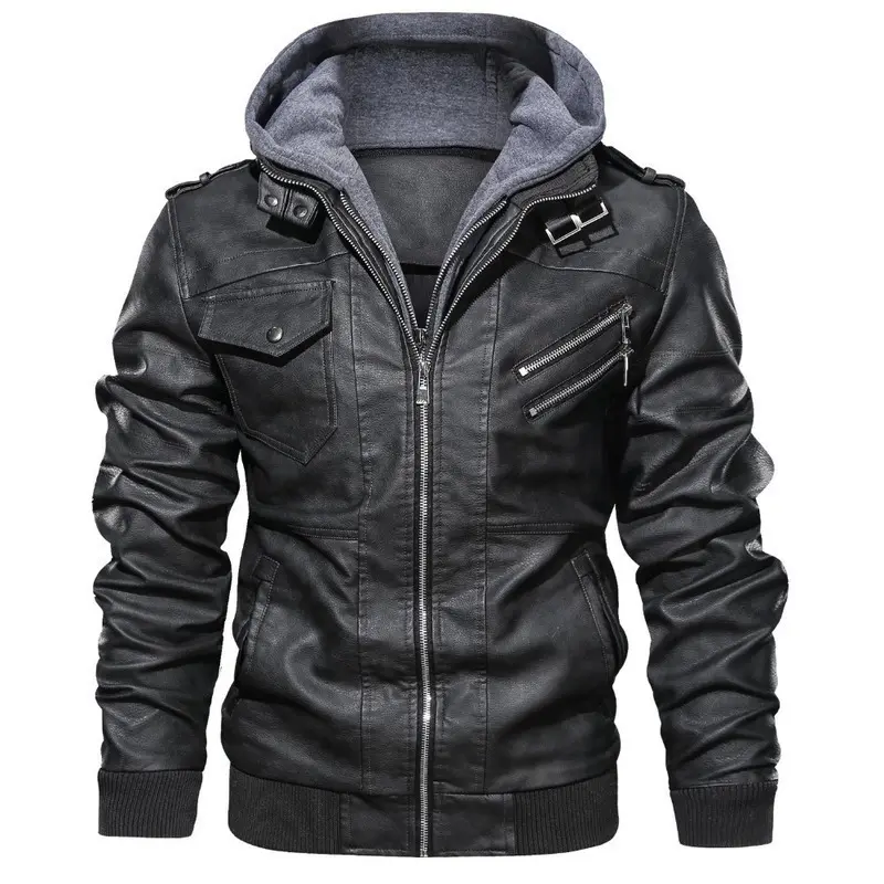 2022 Spring Autumn and Winter New Leather Men's Hooded Leather Young Men's Coat