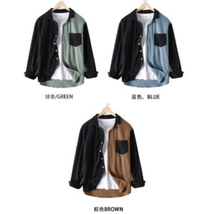 Men Spring Men's Corduroy Loose Shirts Vintage Retro Patchwork Long Sleeve OEM Men's Tops Streetwear Clothing Casual Shirt - Image 6