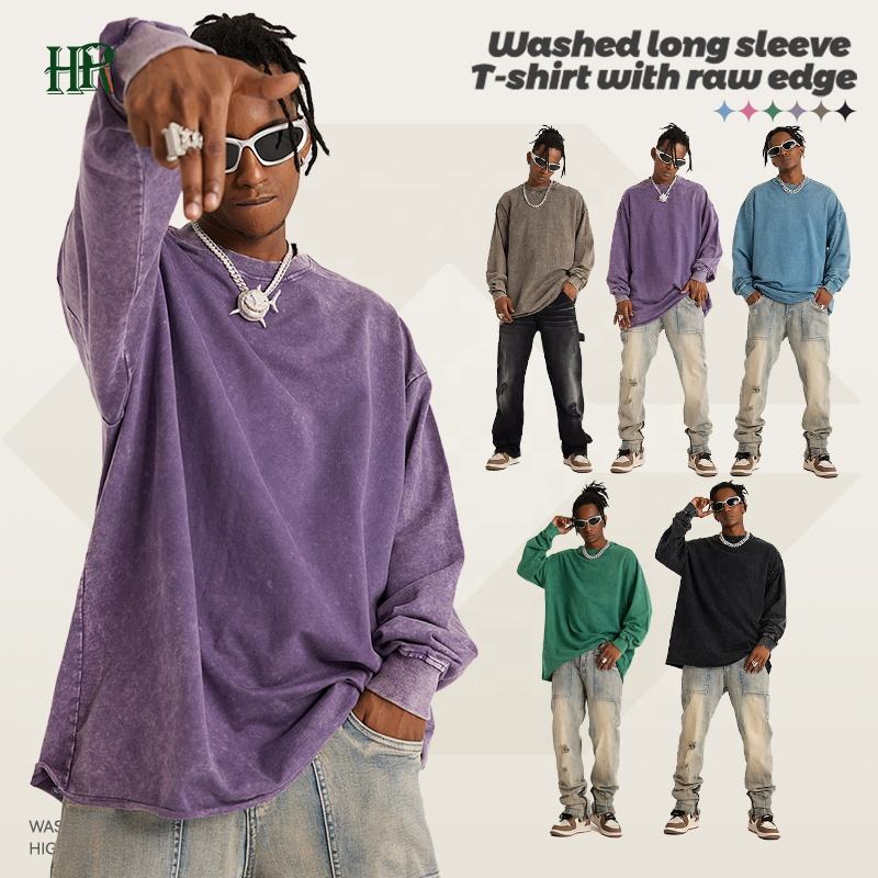 Wholesale T Shirts Heavyweight Streetwear Long Sleeve 100% Cotton Oversized Unisex 260 Gsm T Shirt