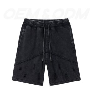 Custom Logo Street Acid Wash Distressed Running Workout Gym Sports Sweat Vintage Men Shorts - Image 1