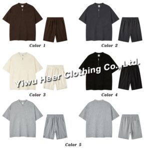 Custom Summer Street Fashion Casual T-shirt Short Set Stand Collar Waffle Plus Size Men's Sets - Image 3