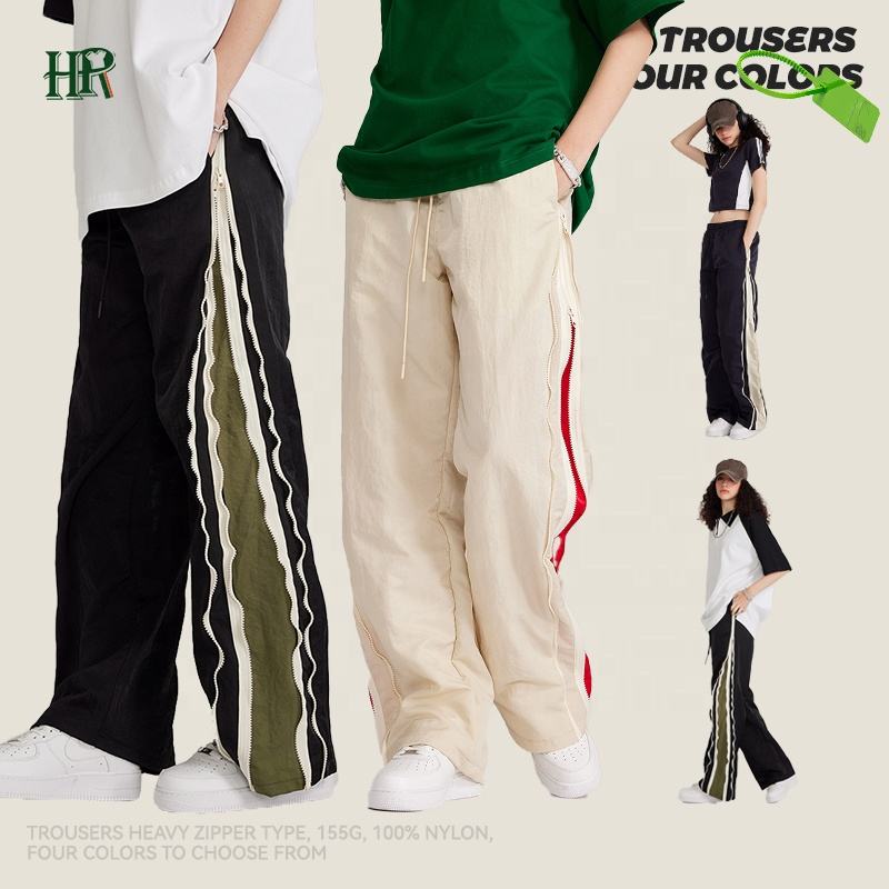 2023 Custom Thin Double Zipper Contrast Woven Trousers Casual Wide Leg Pants  Wholesale